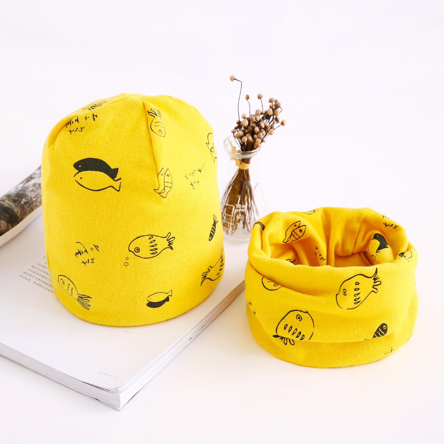 New Arrival Of Autumn And Winter Scarf Two-piece Set Baby Cotton Bandana Hat Set Children's Ornaments Wholesale Small Fish