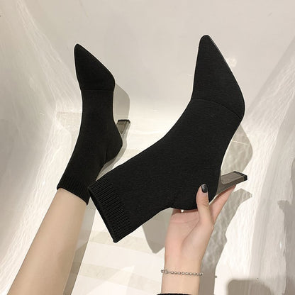 Women's Stretch Socks High Heels Knitted Thin Boots