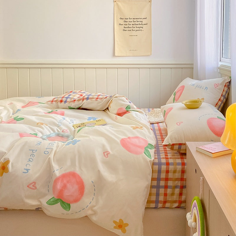 Printed Cartoon Girl  Quilt Cover Cotton Four-piece Bed Sheet